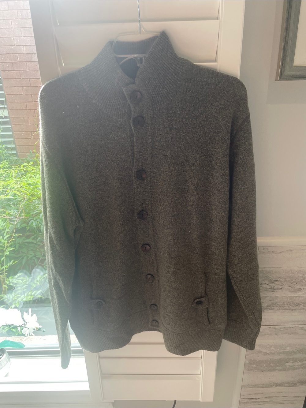 Men's Gray Button-Up Shawl Collar Sweater